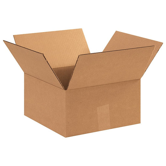 Flat Corrugated Boxes, 12" x 12" x 6", Kraft, 25/Bundle