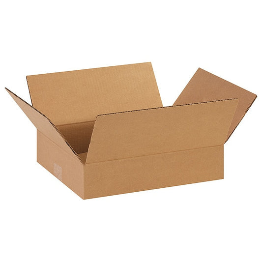 Flat Corrugated Boxes, 14" x 11" x 3", Kraft, 25/Bundle