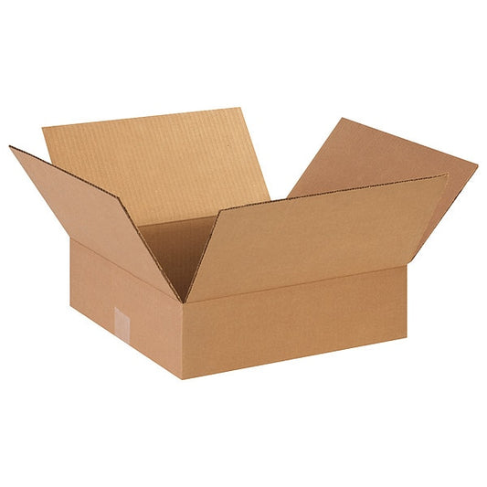 Flat Corrugated Boxes, 14" x 14" x 4", Kraft, 25/Bundle