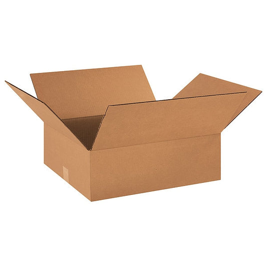 Shipping Box Flat, Single Wall, Inside 18 in L x 16 in W x 6 in H, Corrugate, Color: Kraft