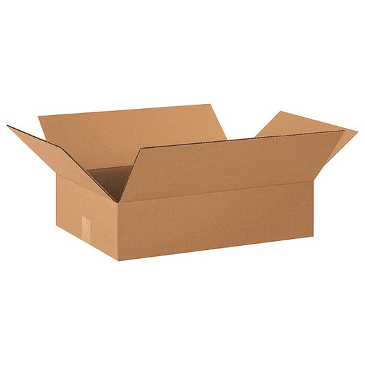 Flat Corrugated Boxes, 20" x 14" x 4", Kraft, 25/Bundle