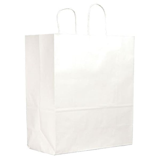 Traveler White Shopping Bag Flat Bottom, Twist Handles, Pk250