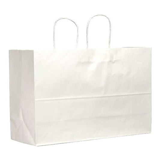 Tote White Shopping Bag Flat Bottom, Twist Handles, Pk250