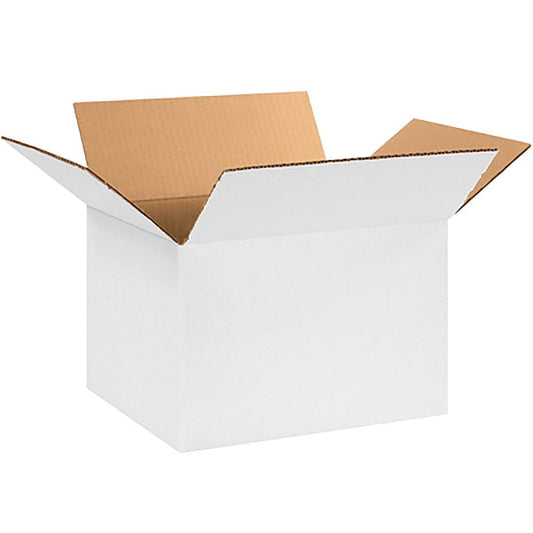 Corrugated Boxes, 12" x 10" x 8", White, 25/Bundle