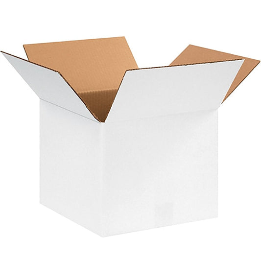 Corrugated Boxes, 12" x 12" x 10", White, 25/Bundle