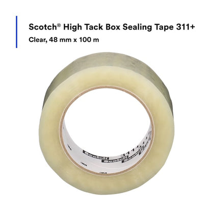Carton Sealing Tape, 48 mm W, 100 m L, 2 mil Thick, Clear, Standard Duty, PK36