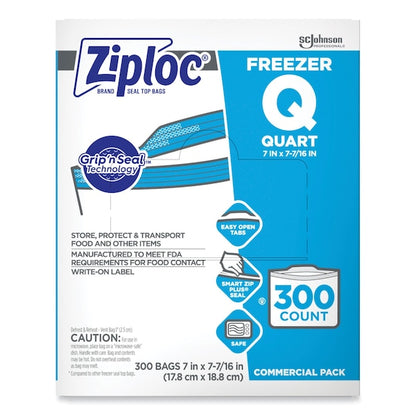 Double Zipper Freezer Bags, 1 qt, 2.7 mil, 7" x 7.75", Clear, PK300