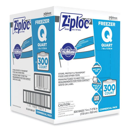 Double Zipper Freezer Bags, 1 qt, 2.7 mil, 7" x 7.75", Clear, PK300